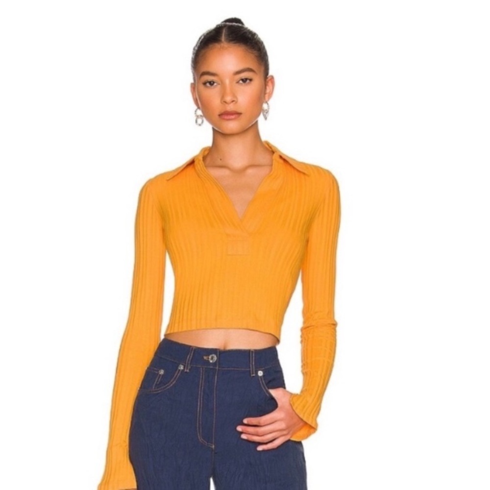 Helmet Lang Apricot Ribbed Crop Polo